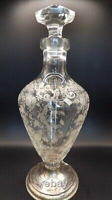 Cambridge Chantilly #1321 Footed Decanter With Sheffield Sterling Silver Foot