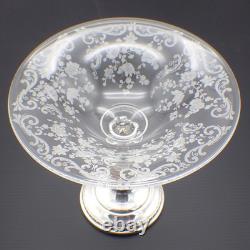 Cambridge Chantilly Compote Acid Etched Glass Sterling Silver Base