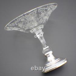 Cambridge Chantilly Compote Acid Etched Glass Sterling Silver Base