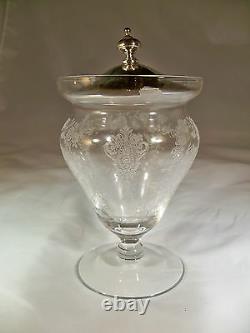 Cambridge Rose Point Crystal #157 Footed 7-ounce Marmalade Sterling Silver LID