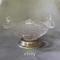 Cambridge Rose Point Etched Glass 7.5 Bowl Wallace Sterling Silver Base #4640