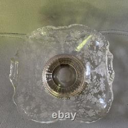 Cambridge Rose Point Etched Glass 7.5 Bowl Wallace Sterling Silver Base #4640