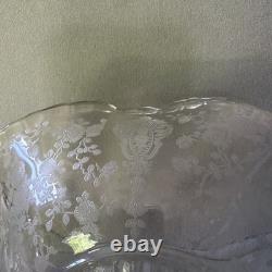Cambridge Rose Point Etched Glass 7.5 Bowl Wallace Sterling Silver Base #4640