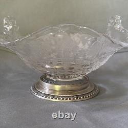 Cambridge Rose Point Etched Glass 7.5 Bowl Wallace Sterling Silver Base #4640