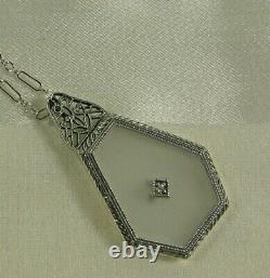 Camphor Glass withDiamond Pendant Necklace Filigree Sterling 18L