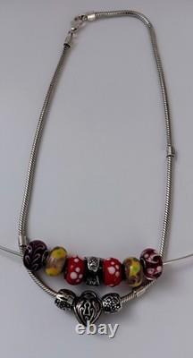 Chamilia 92.5 Sterling Silver 16 Snake Chain With3 Silver Charms Plus 6 Glass
