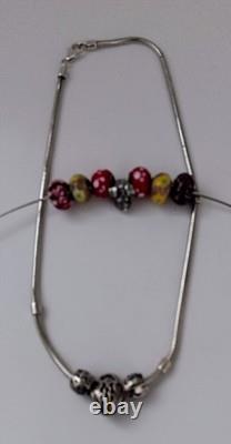 Chamilia 92.5 Sterling Silver 16 Snake Chain With3 Silver Charms Plus 6 Glass