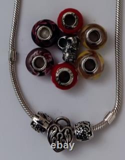 Chamilia 92.5 Sterling Silver 16 Snake Chain With3 Silver Charms Plus 6 Glass