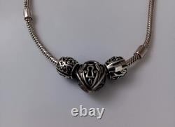 Chamilia 92.5 Sterling Silver 16 Snake Chain With3 Silver Charms Plus 6 Glass