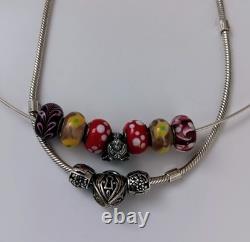 Chamilia 92.5 Sterling Silver 16 Snake Chain With3 Silver Charms Plus 6 Glass