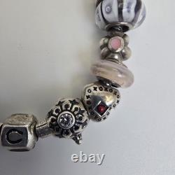 Chamilia Sterling Silver Charm Bracelet 22 Charms Mom Friend Hearts Murano Glass