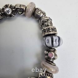 Chamilia Sterling Silver Charm Bracelet 22 Charms Mom Friend Hearts Murano Glass