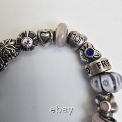 Chamilia Sterling Silver Charm Bracelet 22 Charms Mom Friend Hearts Murano Glass