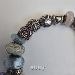 Chamilia Sterling Silver Charm Bracelet 22 Charms Mom Friend Hearts Murano Glass