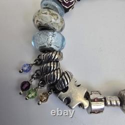 Chamilia Sterling Silver Charm Bracelet 22 Charms Mom Friend Hearts Murano Glass