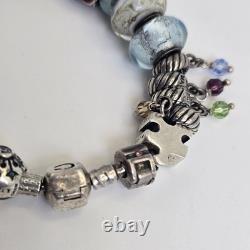 Chamilia Sterling Silver Charm Bracelet 22 Charms Mom Friend Hearts Murano Glass