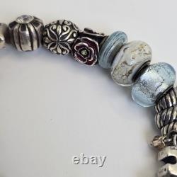 Chamilia Sterling Silver Charm Bracelet 22 Charms Mom Friend Hearts Murano Glass