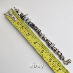 Chamilia Sterling Silver Charm Bracelet 22 Charms Mom Friend Hearts Murano Glass