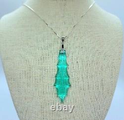 Chandelier Crystal Uranium Glass Necklace Sterling Teal Drop 925 Silver