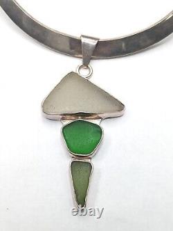 Charles Albert Sterling Silver Beach Sea Glass Pendant Collar Torque Necklace