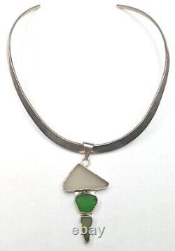 Charles Albert Sterling Silver Beach Sea Glass Pendant Collar Torque Necklace