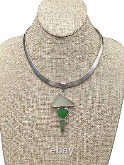 Charles Albert Sterling Silver Beach Sea Glass Pendant Collar Torque Necklace