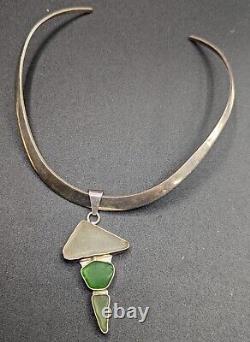 Charles Albert Sterling Silver Beach Sea Glass Pendant Collar Torque Necklace