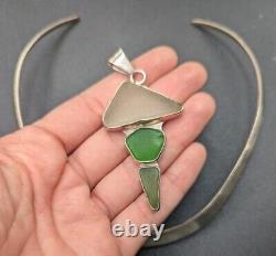 Charles Albert Sterling Silver Beach Sea Glass Pendant Collar Torque Necklace