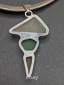 Charles Albert Sterling Silver Beach Sea Glass Pendant Collar Torque Necklace