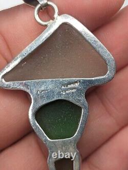 Charles Albert Sterling Silver Beach Sea Glass Pendant Collar Torque Necklace