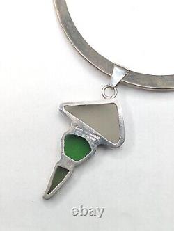 Charles Albert Sterling Silver Beach Sea Glass Pendant Collar Torque Necklace