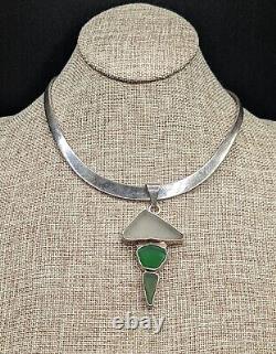 Charles Albert Sterling Silver Beach Sea Glass Pendant Collar Torque Necklace