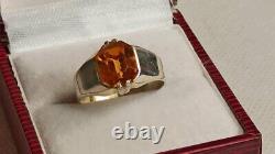 Charm Antique Soviet Russian Ring Sterling Silver 875 Glass Men's Jewelry Size 8