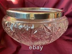 Chester Hallmarks Sterling Silver Rim Cut Glass Bowl. Vintage