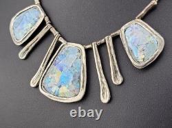 Chunky Ancient Roman Glass Waterfall Bib Pendant Sterling Silver Bib Necklace