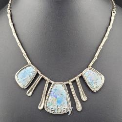 Chunky Ancient Roman Glass Waterfall Bib Pendant Sterling Silver Bib Necklace