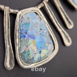 Chunky Ancient Roman Glass Waterfall Bib Pendant Sterling Silver Bib Necklace