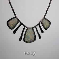 Chunky Ancient Roman Glass Waterfall Bib Pendant Sterling Silver Bib Necklace