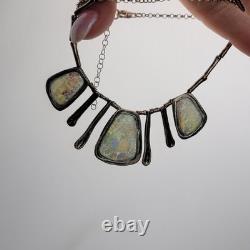 Chunky Ancient Roman Glass Waterfall Bib Pendant Sterling Silver Bib Necklace