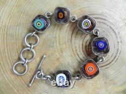 Chunky Dichroic Glass & Sterling Silver. 925 Bracelet 6 1/2-7 3/4
