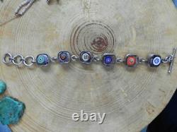 Chunky Dichroic Glass & Sterling Silver. 925 Bracelet 6 1/2-7 3/4