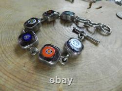 Chunky Dichroic Glass & Sterling Silver. 925 Bracelet 6 1/2-7 3/4