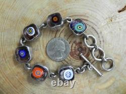 Chunky Dichroic Glass & Sterling Silver. 925 Bracelet 6 1/2-7 3/4