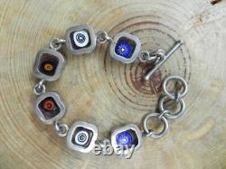 Chunky Dichroic Glass & Sterling Silver. 925 Bracelet 6 1/2-7 3/4