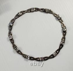Chunky Taxco Mex 950 16 Necklace Sterling Silver X Link Clear Cut Glass