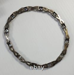 Chunky Taxco Mex 950 16 Necklace Sterling Silver X Link Clear Cut Glass