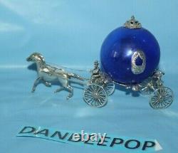 Cinderella Coach Carriage Horse Vintage Sterling Silver With Cobalt Blue Glass