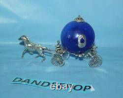 Cinderella Coach Carriage Horse Vintage Sterling Silver With Cobalt Blue Glass