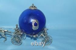 Cinderella Coach Carriage Horse Vintage Sterling Silver With Cobalt Blue Glass