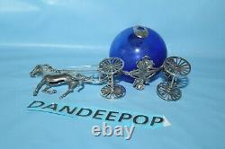 Cinderella Coach Carriage Horse Vintage Sterling Silver With Cobalt Blue Glass
